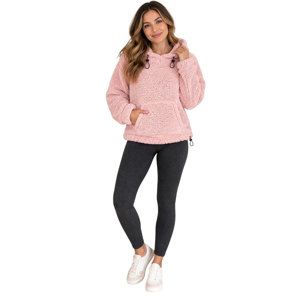 PINK Victoria’s Secret Sherpa Hoodie Women’s Small Pink Pullover Fleece